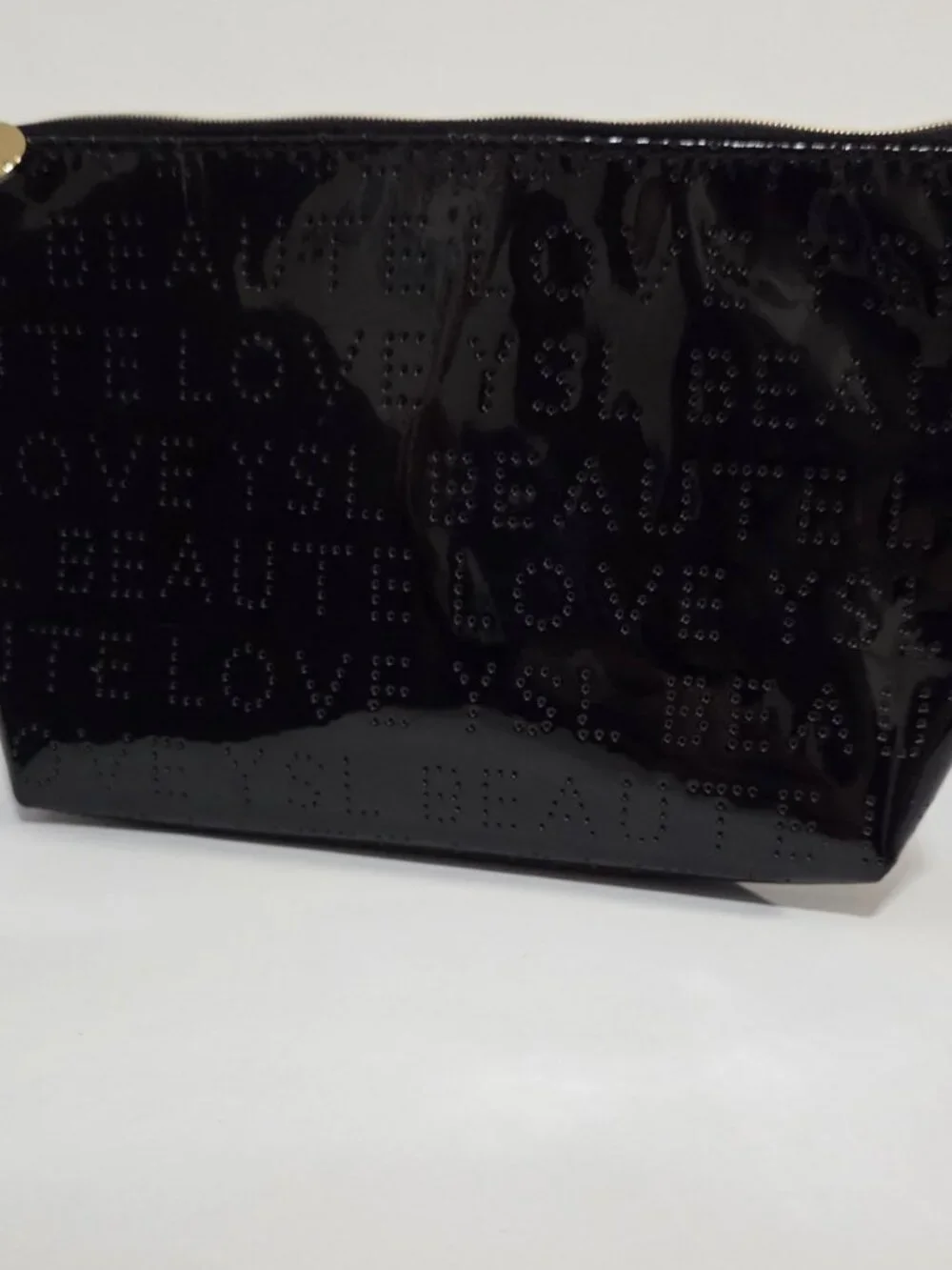 Yves Saint Laurent YSL Beauté Black Patent Logo Cosmetic Makeup Bag